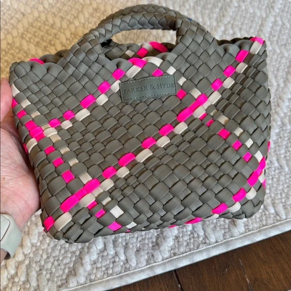 NWT - Parker & Hyde - Woven Mini Tote Bag - Sage Multi Pink - Picture 2 of 7